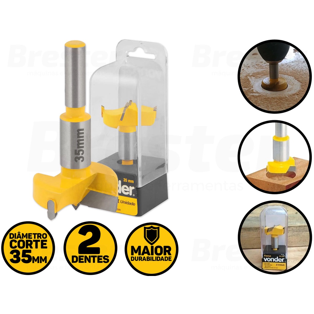 Fresa P/ Dobradiça Formato Caneco 35mm 2 Dentes Vonder 5314100035 em Oferta na Shopee