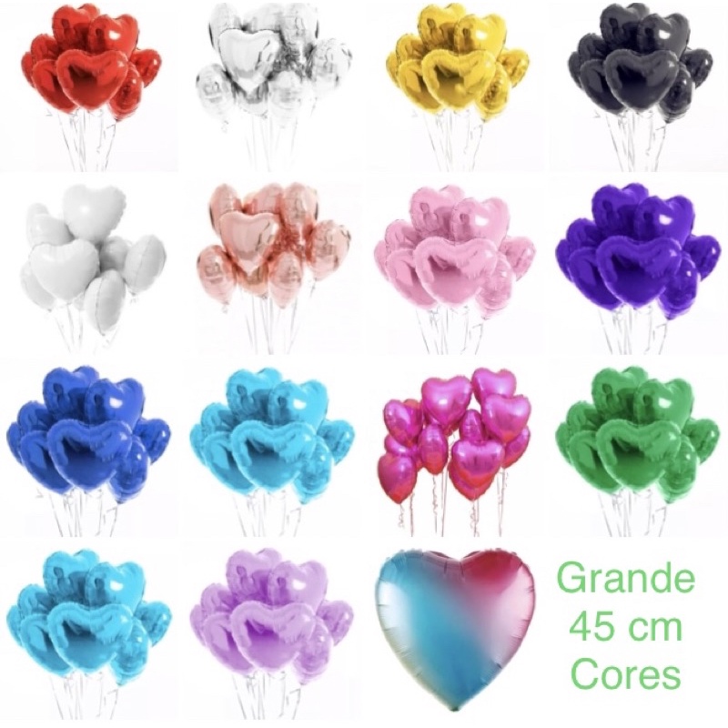 1~5 Balão Coração Metalizado 18" Polegadas 45cm Casamento Mãe Namorado aniversário tamanho grande 45 cm cores// em Oferta na Shopee