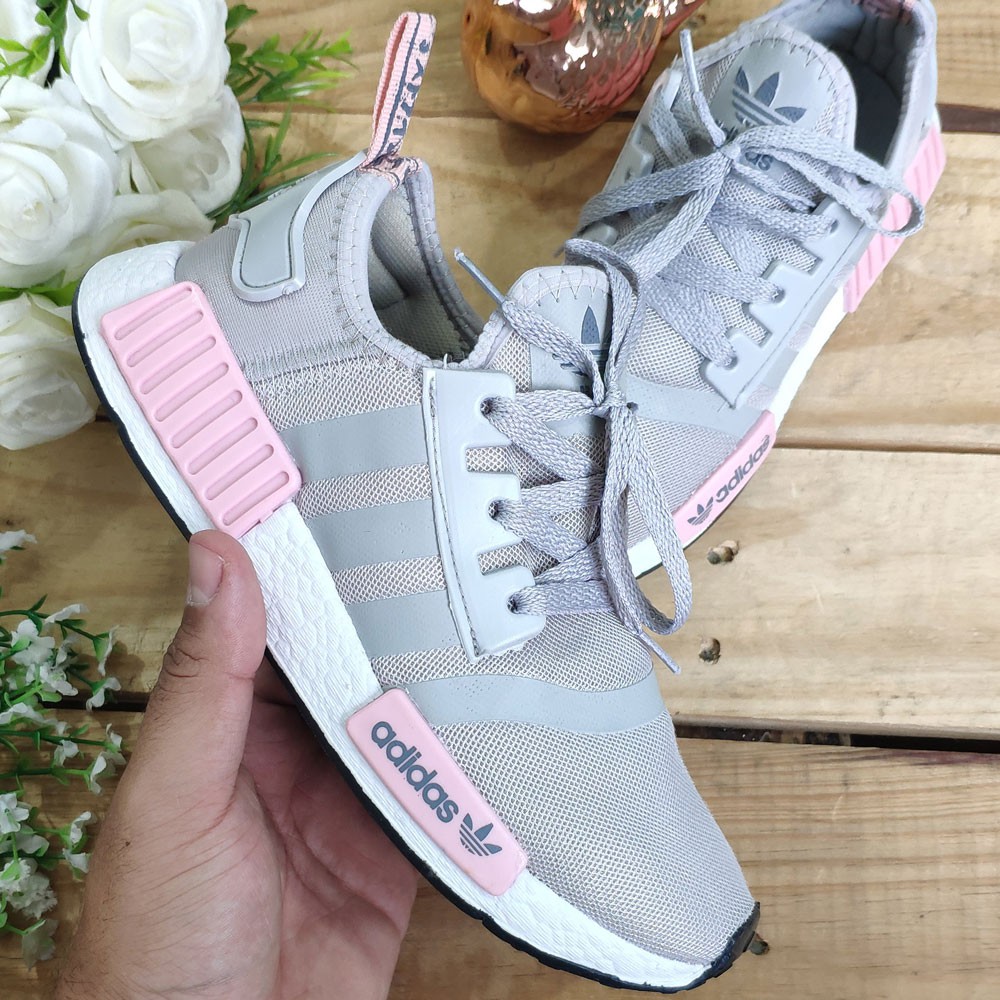 Tenis adidas cinza e best sale rosa nmd