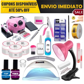 Kit Unhas em Gel Completo Profissional Manicure Cabine Sun5 Lixadeira Porquinho