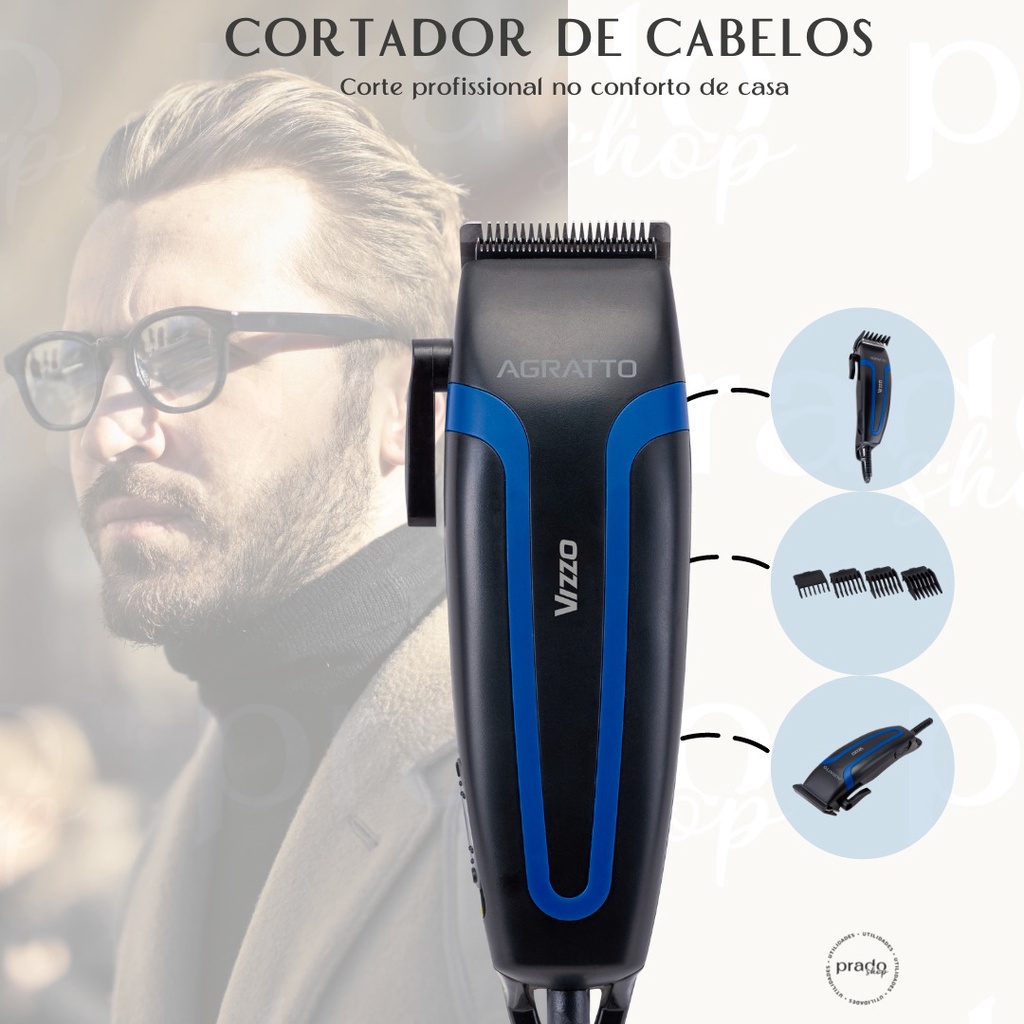 Maquina de Cortar Cabelo Vizzo Agratto 10W Preto | Shopee Brasil