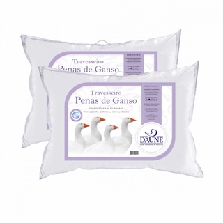Kit 2 Travesseiros 100% Penas de Ganso 50x70cm Daune