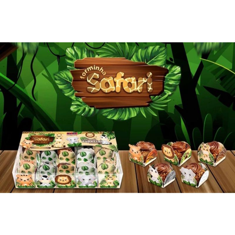 Forminha 4 Pétalas Festa Safari 50 UN. PLAC Decoração Aniversário Safari Bichos