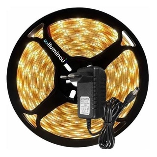 Fita Led 3528 Rolo 5M 300 Leds Silicone Branco Quente Com Fonte