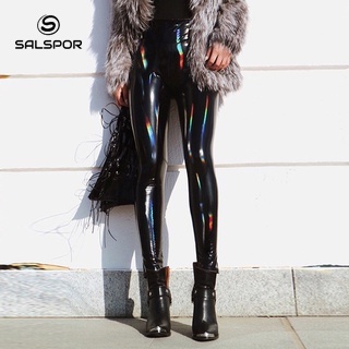 Calça Femininos Legging Suplex Moda Colorido Reflexivo PU Couro Leggings