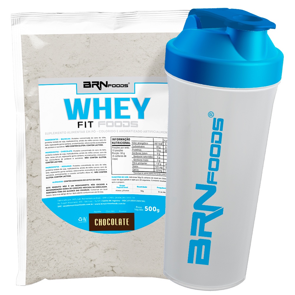 KIT Whey Protein Concentrado em Blend Proteico 500g + Coqueteleira 600ml - BRN Foods