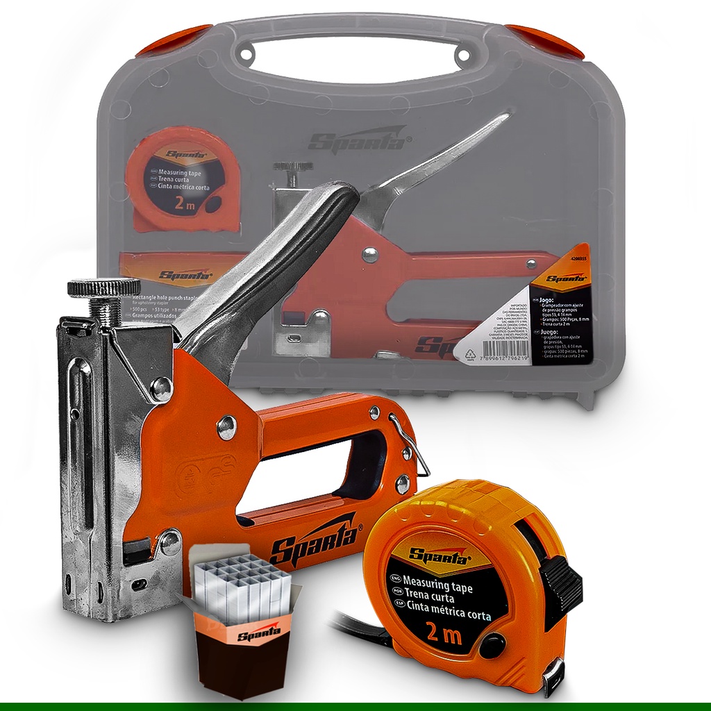 Kit Jogo Grampeador Tapeceiro Alta Pressão Profissional C/ Acessórios