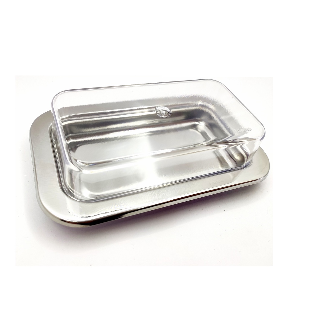 Manteigueira Inox Com Tampa Acrilico Forma Envio Imediato Alta Qualidade Porta Manteiga Margarina Geladeira Cozinha Casa