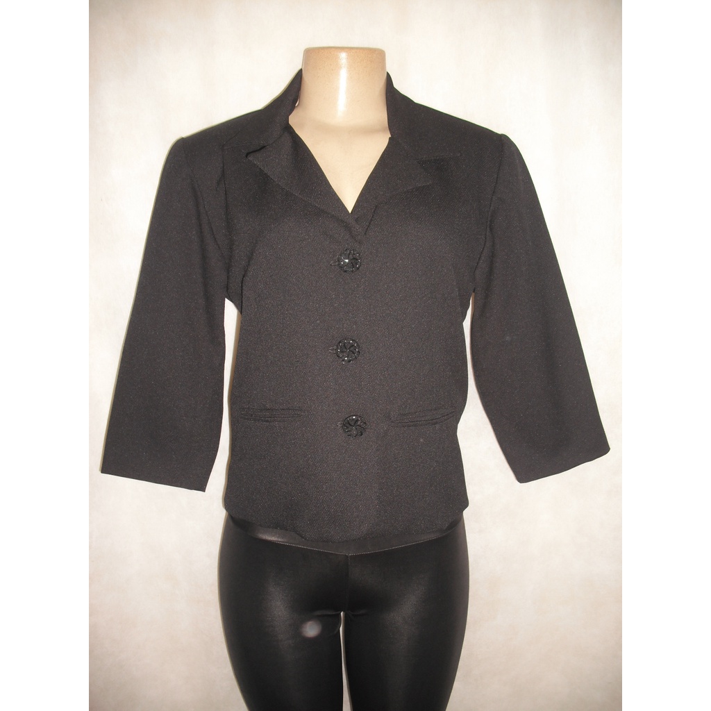 Casaco Blazer Preto Forrado Manga 3\4 Tam M Kindalea Poliester Usado Bom Estado