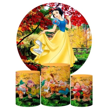 Trio Capa Cilindro + Painel Tema Branca de Neve Veste Fácil em Oferta na Shopee