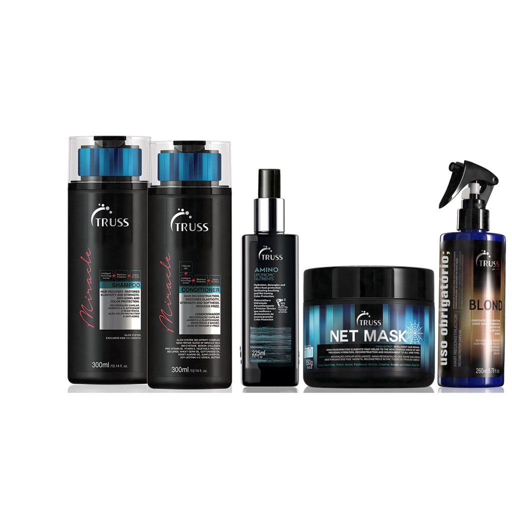 Truss Miracle Shampoo e Condicionador e Amino e Uso Obrigatório Blond e Net Mask