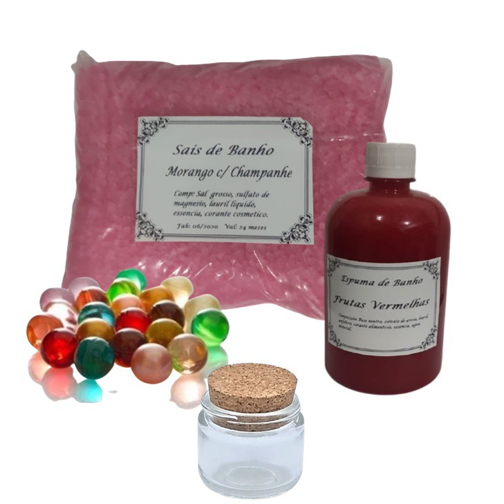 Kit Love 1 - 500ml Banho de Espuma + 1K Sais de Banho + 6 Bolinhas Oleo corporal + 1 Frasco 50ml Dosador