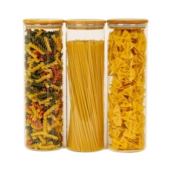 Kit 3 potes de vidro com tampa de bambu herméticos redondo 2L - Oikos