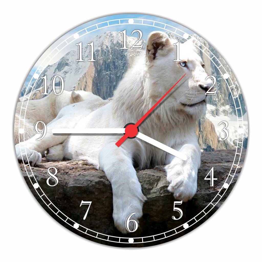 Relógio De Parede  Leão Branco Animais Salas Cozinhas Quartz Tamanho 40 Cm R01