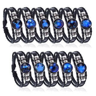 Gemeos Cérgo Leo Virgo Libra Escorpião 12 Constelação Pulseira De Couro Preto Pulseira Para Mulheres Dos Homens Do Zodíaco