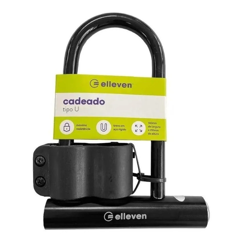 Cadeado Bike Bicicleta U Lock Trava Chave 140x210mm Elleven em Oferta na Shopee