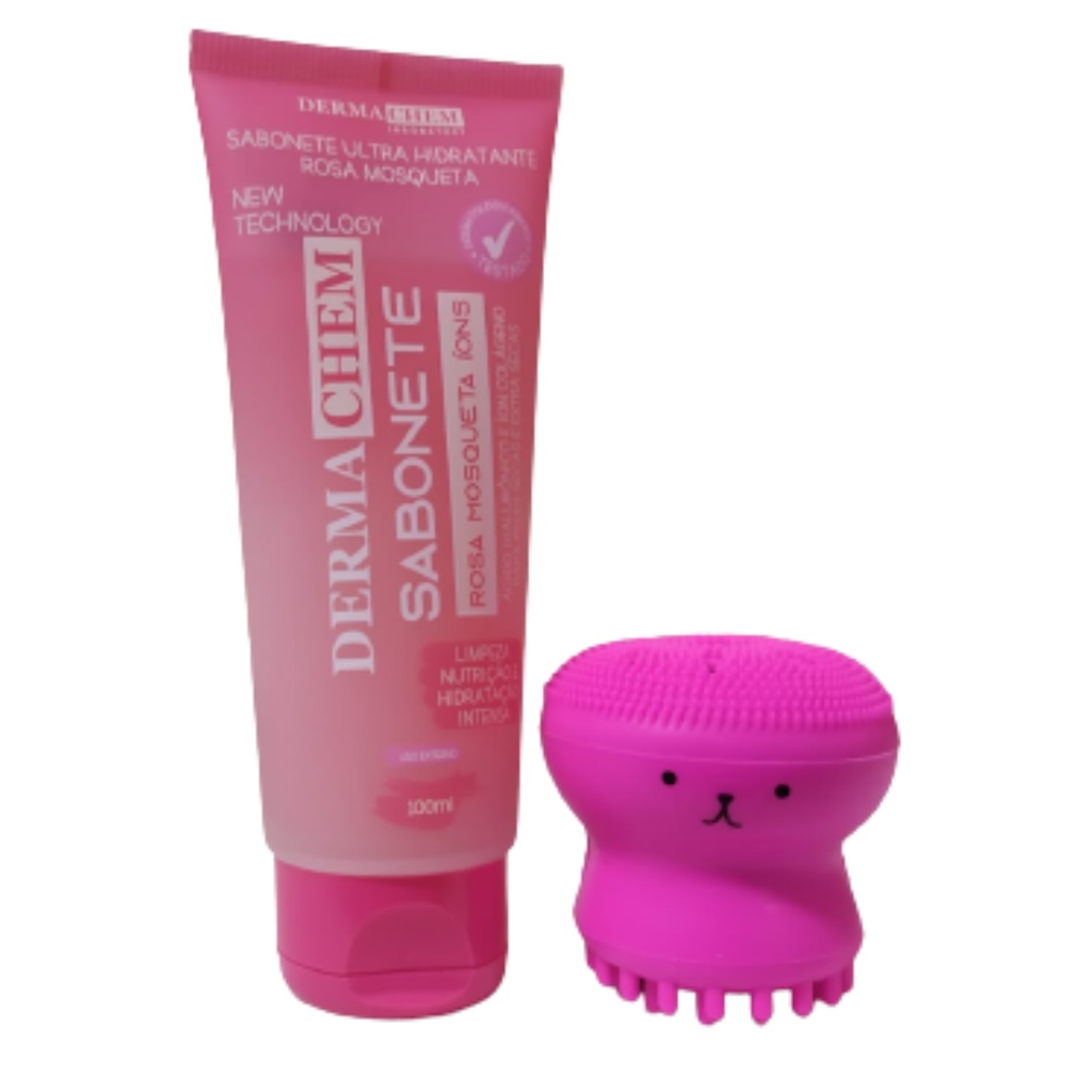 Kit Sabonete Hidratante Dermachem Rosa Mosqueta + Esponja Polvo