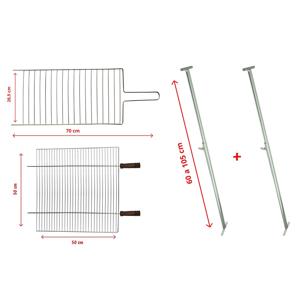 Kit Churrasqueira Grelha Média + Grelha Única Reta Grande +  Suporte Extensor Ajustável 5002/5103U/5501 DP