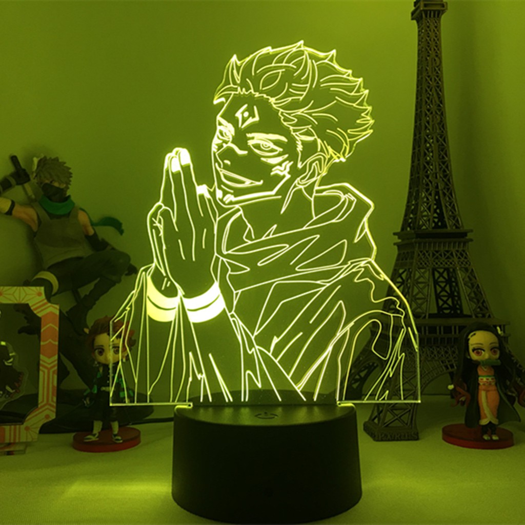 Anime Jujutsu Kaisen Ryomen Sukuna Figure Luminária LED 3D Noturna Presente e Decoração