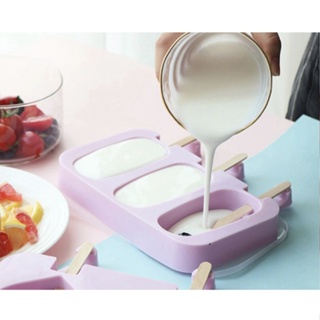 Forma Para Sorvete Picolé Silicone 3 Cavidades C/50 Palitos Rosa Lilás Vermelha em Oferta na Shopee