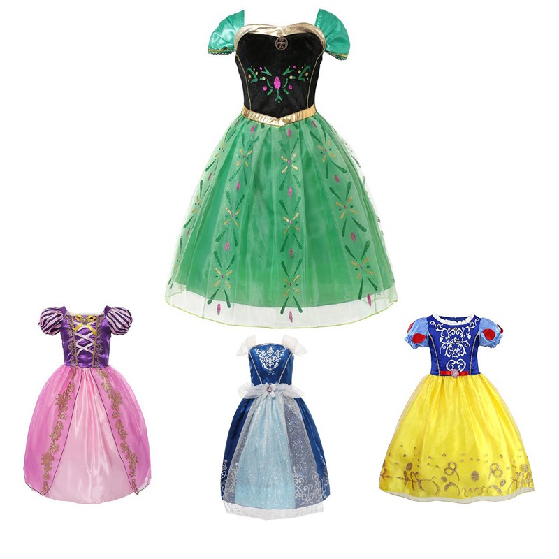 Disney Cinderela Rapunzel Aurora Princesa Vestido Cosplay Anna Elsa Fantasia de Natal