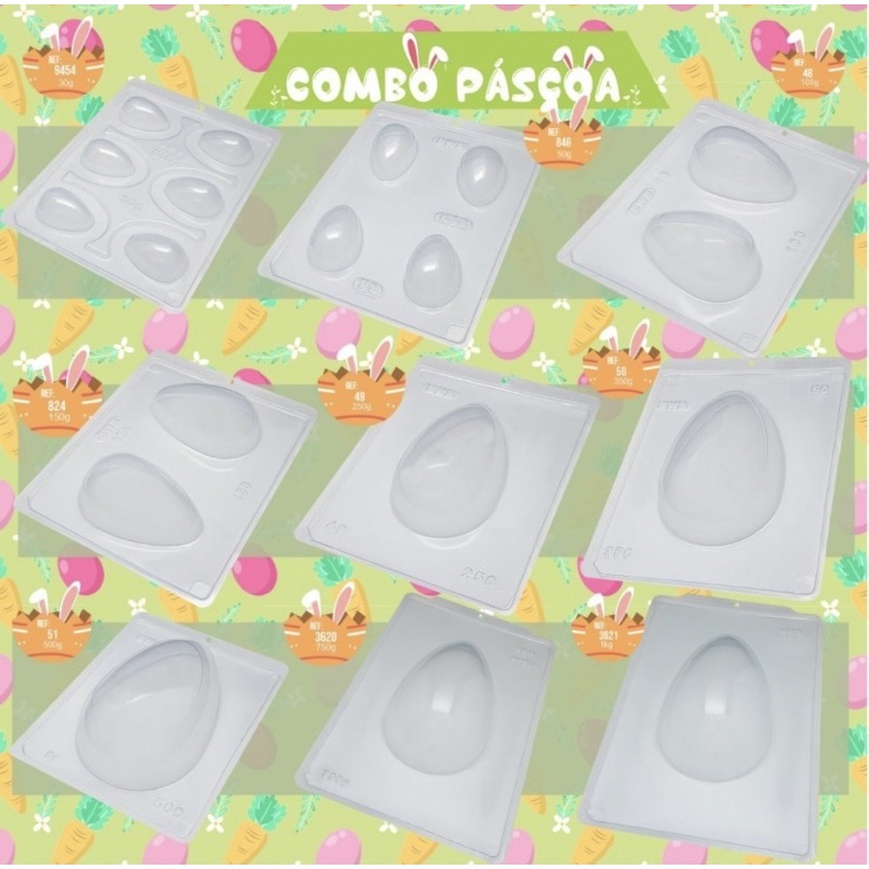 Combo 9 Formas Bwb Ovo De Páscoa 30/50/100/150/250/350/500/750/1000 gramas Especial  Silicone 2025 em Oferta na Shopee