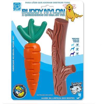 Brinquedo Buddy Toys Nylon Kit Queridinhos Cenoura e Graveto para Cães