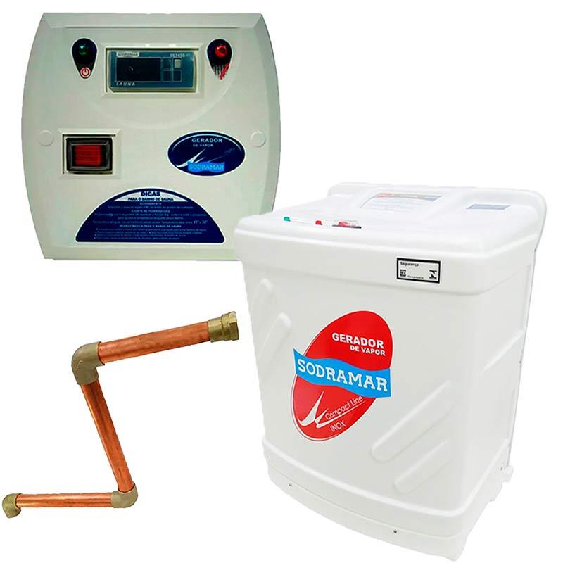 Gerador de Vapor Inox para Sauna 6,0KW 220V Bifásico c/ Quadro Digital e Kit Instalação SODRAMAR
