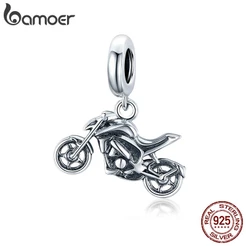 Bamoer 925 Sterling Silver Motocicleta Charme Para O Original 3mm Pulseira Acessórios Diy Scc1712