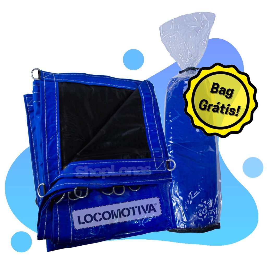 Lona Caminhão Locomotiva Azul/Preto com Argola - 8x3