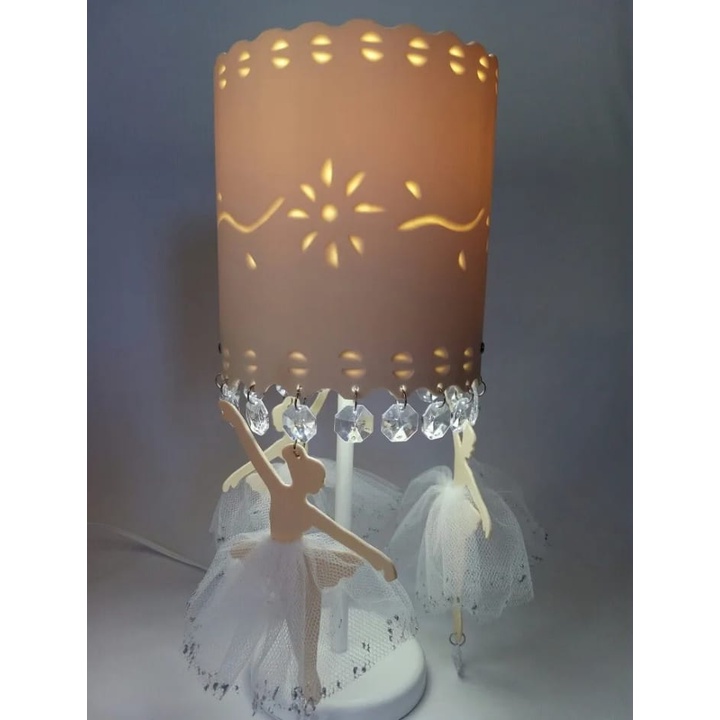 Abajur Luminária Infantil Artesanal em PVC Bailarinas Decoração Quarto de Menina Saia Tule Branca