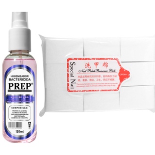 Prep 120 ML Antisséptico Para Higienização Das Unhas + Algodão com 1000 UNIDADES Prensado Para Unha OFERTA