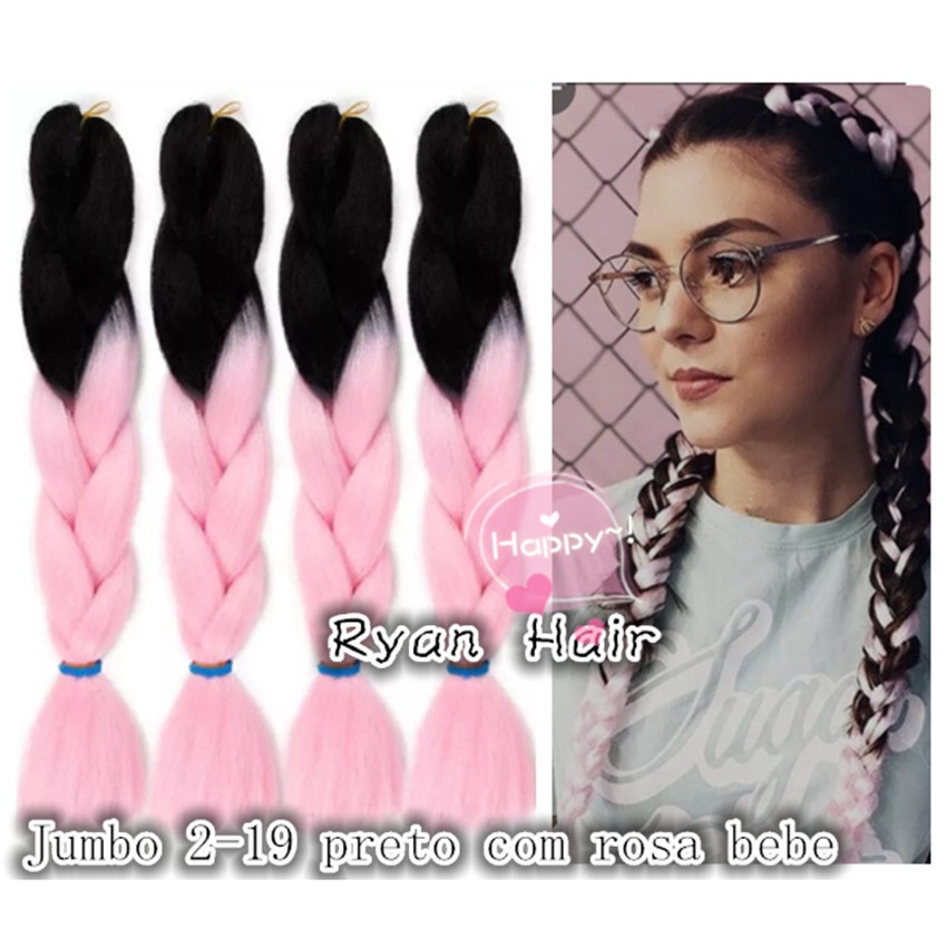 Jumbo 2-19 - Kanekalon cabelo Tranças Box Braid Twist Cor Preto com ombre hair rosa bebe