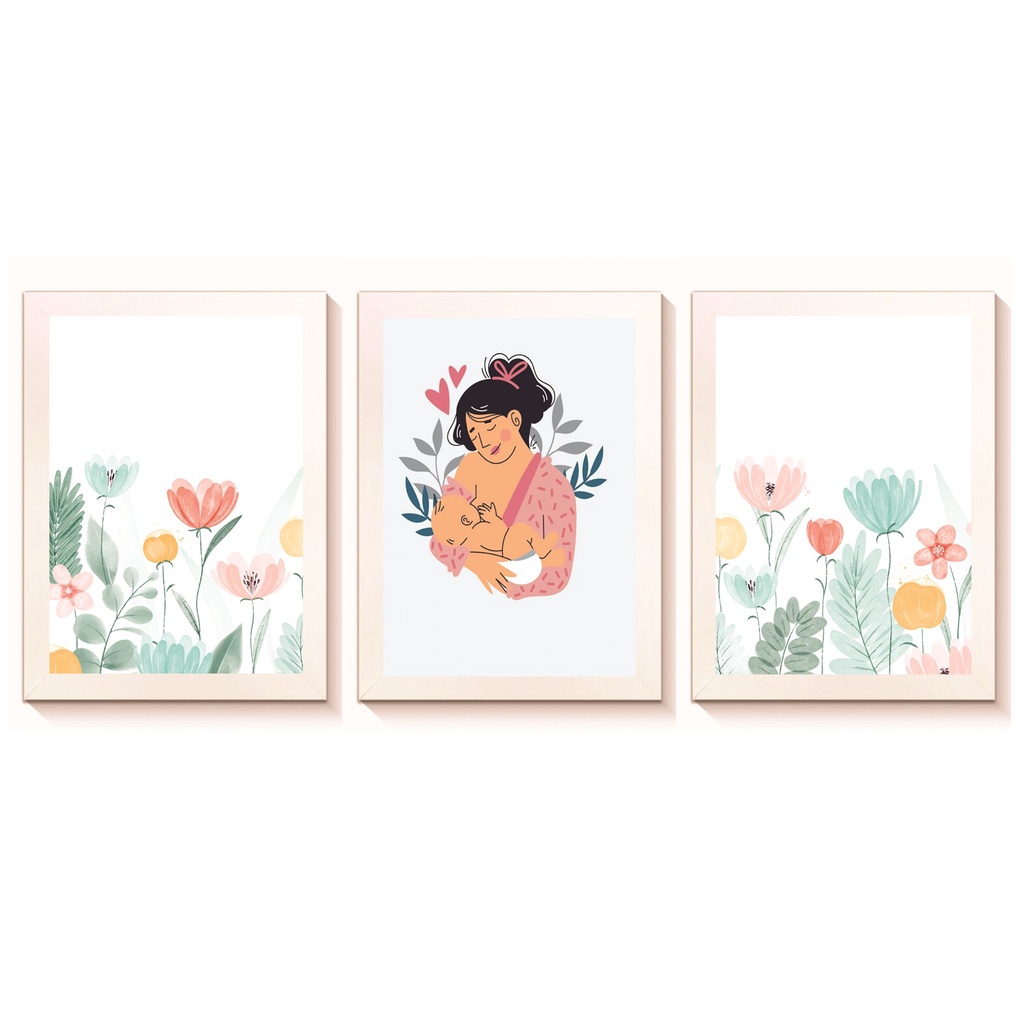 Kit 3 Quadros Decorativos Amamentação Aleitamento Materno Pediatria Medicina Consultório Clínica  Molduras 20x30cm