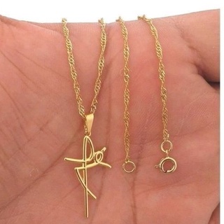 Colar corrente fé escrita folheado a ouro dourado feminino cruz -Promoção