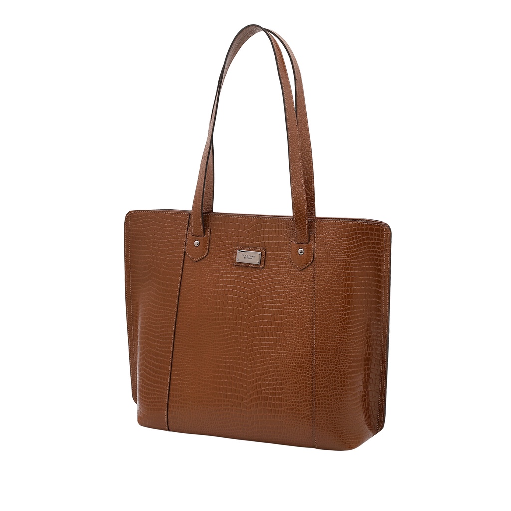 Bolsa Shopper Feminina Couro Bovino Legítimo Lezard C/ Botão e Bolso Interno Mariart 5240