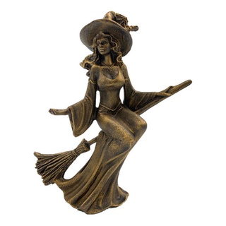 Estatua De Bruxa Na Vassoura Wicca Wiccaa 20cm Resina
