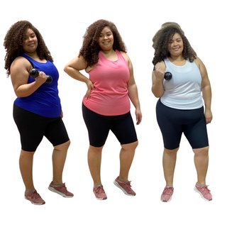 Kit 3 Regatas Femininas Plus Size Academia Musculação Fitness Treino - GG
