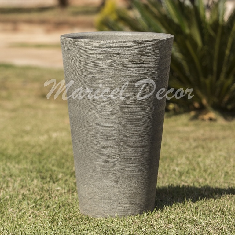 Vaso para Plantas Grande Decorativo 58x36cm em Polietileno Coluna Redonda Cone Escovado Luxo