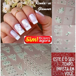 80 Adesivos de Rendas, =10 cartelas com 8 desenhos brancos em cada (sem Strass) somente ilustrativo em Oferta na Shopee