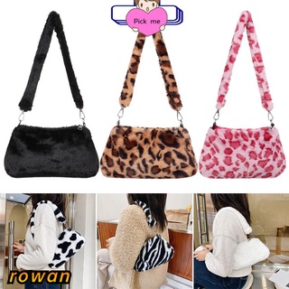 ROW Bolsas De Mão Femininas Sacos De Mensageiro Com Estampa De Animais Ombro Para Mulheres Leopardo Pelúcia Casual Tiracolo As Axilas