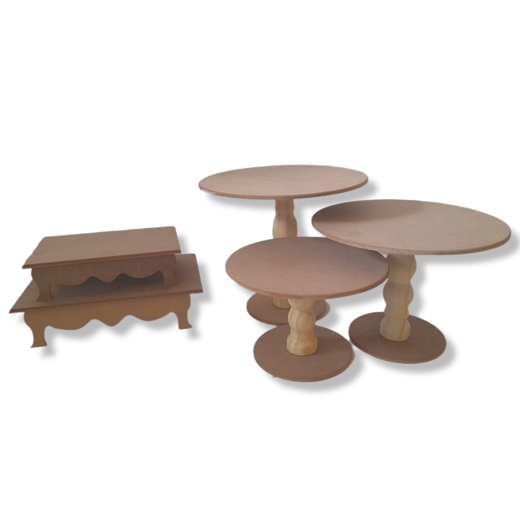 Kit 5 Peças Festa Boleira Bandeja Lembrancinha Mesinha Decoração Mdf Cru