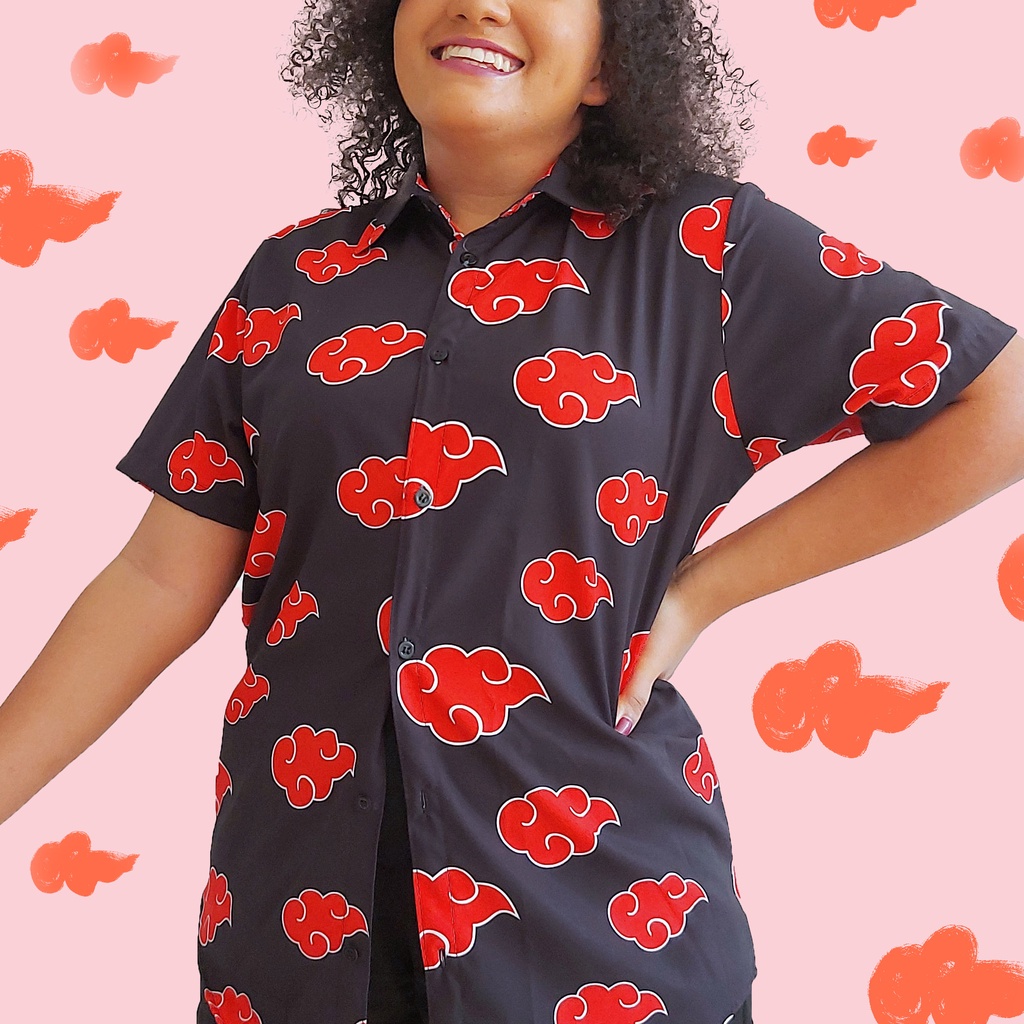 Camisa camiseta de botão otaku anime Naruto akatsuki