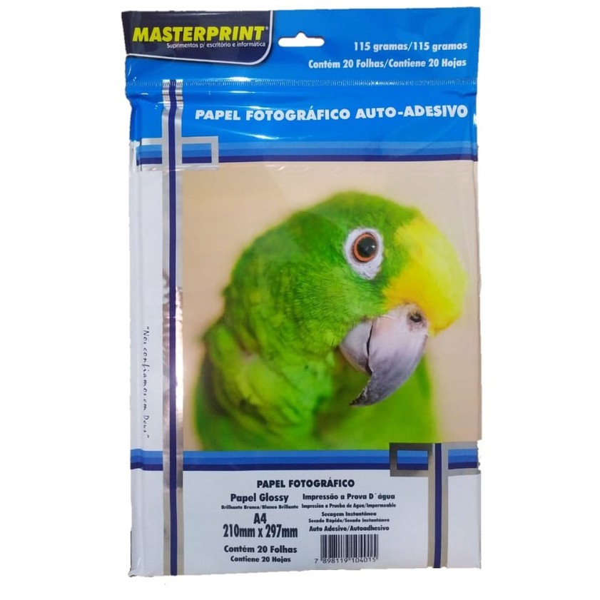 Papel fotográfico Adesivo 115g Masterprint 1 Pacote 20 Folhas