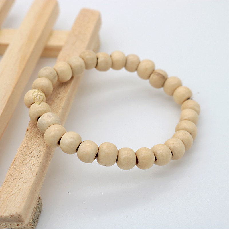 pulseira de madeira masculino feminino bolinha preto marrom branco elástico — imagem 2 de 2