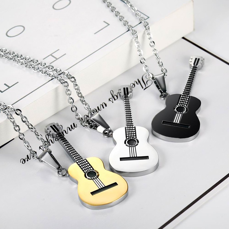 Gargantilha Colar cordão aço inox pingente guitarra violão Presentre musico rock masculino feminino em Oferta na Shopee