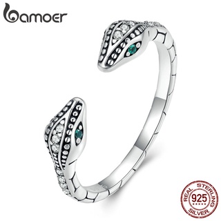 Bamoer 925 Prata Retro Ajustável Duplas Cabeças De Cobra Abertas Anel Fashion Joalheria Para Mulheres Homens