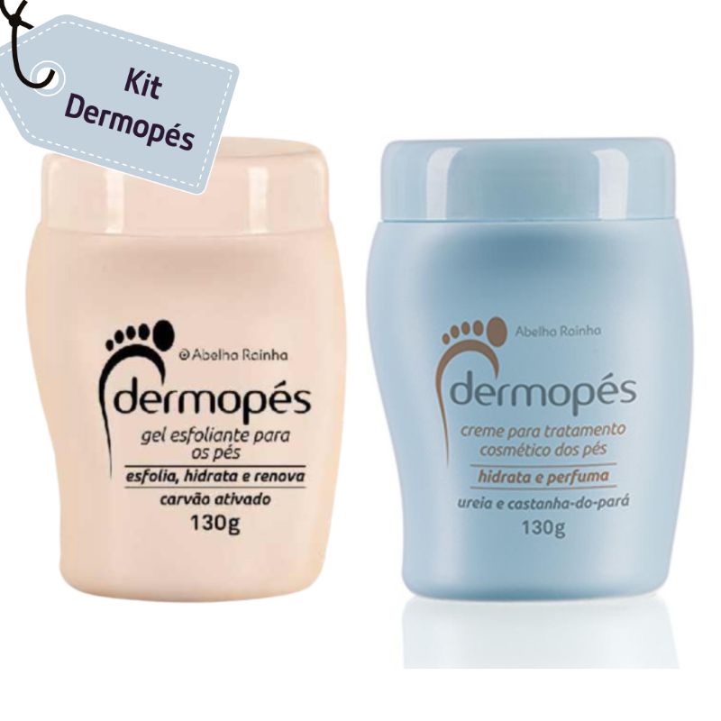 Kit Dermopés Gel Esfoliante para os pés Carvão Ativado + Creme para tratamento Cosmético dos pés com Uréia e Castanha-do-Pará 130g  - Abelha Rainha