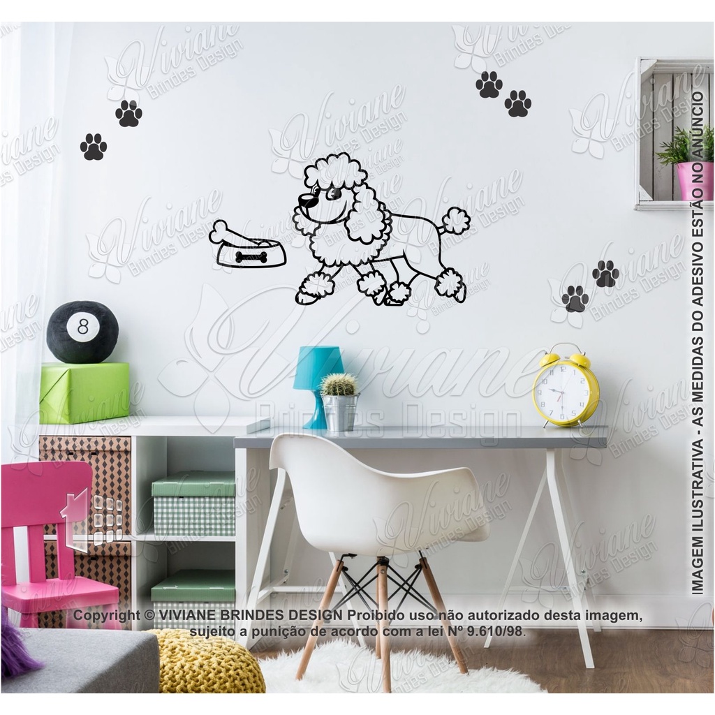 Adesivo Decorativo Pet Shop Cachorro Dog poodle Patinhas Pente M54p