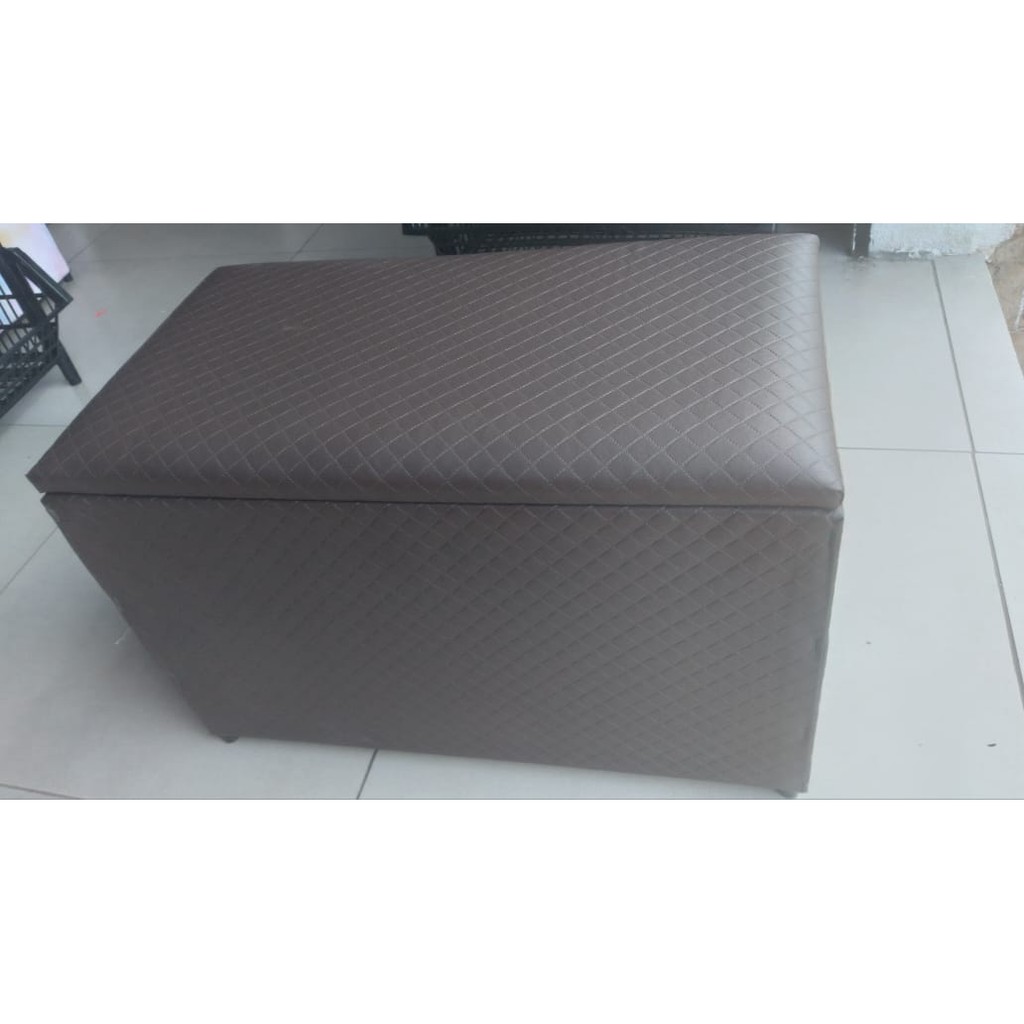 Puff Bau Multifuncional Courino e madeira 60x40x35cm marrom